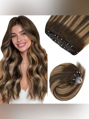 Chocolate Brown Caramel Blonde Remy Human Hair 24” Micro Beaded Hair Extensions